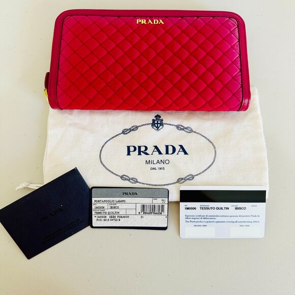 PRADA QUILTED NYLON WITH LEATHER TRIM BARBIECORE CONTINENTAL LONG WALLET ITALY - Picture 1 of 14